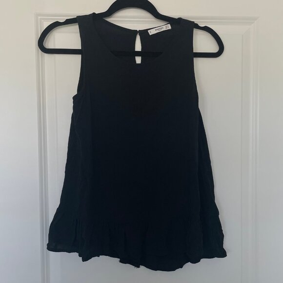 Mango Black Peplum Blouse – Size XS, Crew Neck, Loose Fit, Elegant Casual - Picture 2 of 9